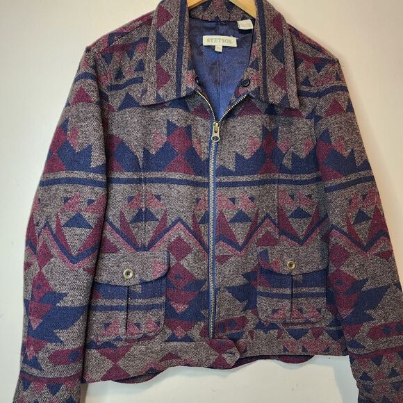 Stetson Aztec Jacket Womens XL Wool Blend Full Zip Southwestern Country Western - Picture 4 of 12